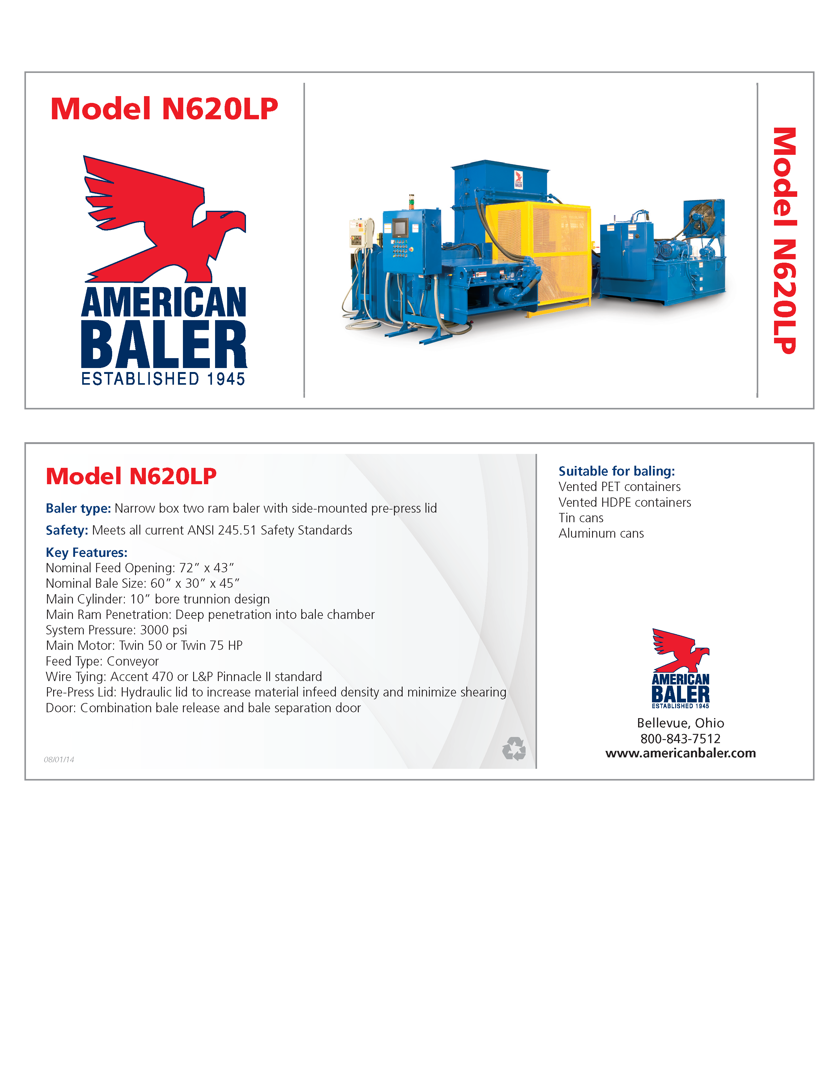 Conozca más acerca de la compactadora American Baler N620LP en el folleto. 